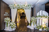 White Flowers Green Foliage & Hanging Lights Wedding Entrance - Elegant Grand Welcome Sri Lanka